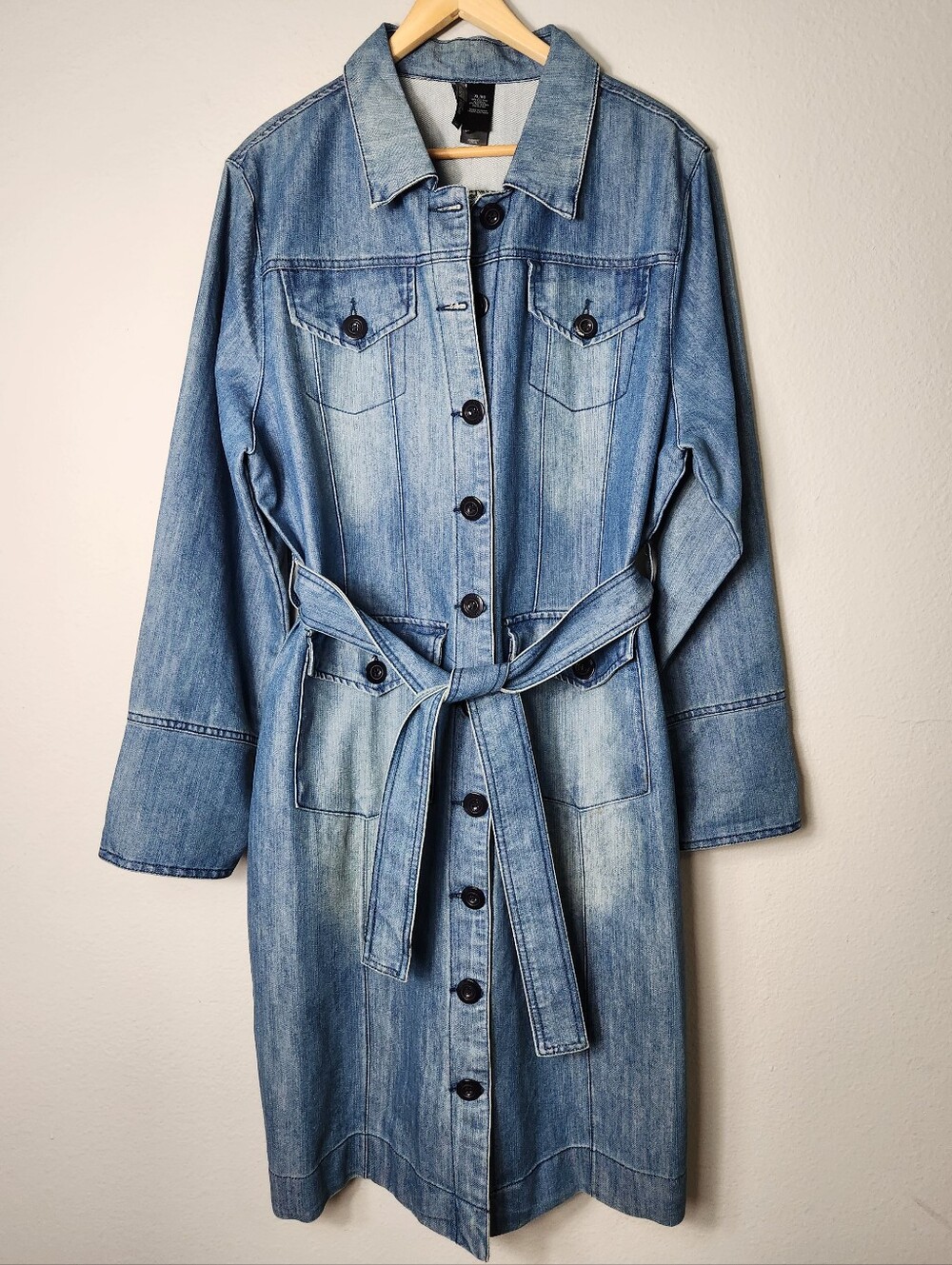Bisou Bisou Womens |XL| Tie Waist Buttonfront Denim Knee Length Trench Dress